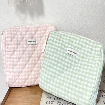 Powder Green Grid Makeup Bag