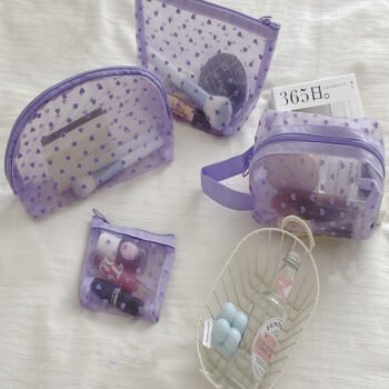 Purple Transparent Heart Makeup Bag