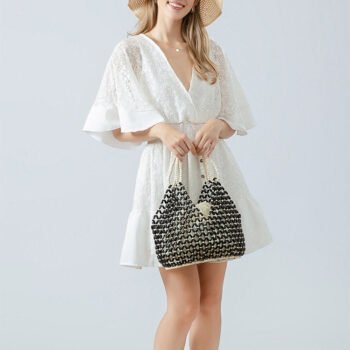 Handcrafted Wooden Bead Woven Tote Bag