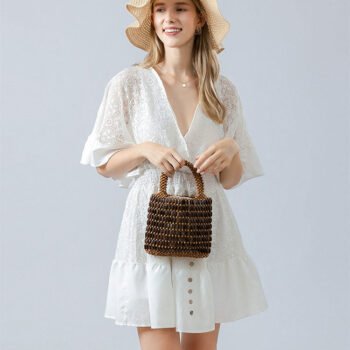 Wooden Bead Woven Tote Bag