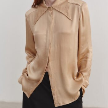 Satin Pointed Collar Long Sleeve Shirt