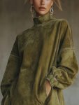 OliveFauxSuedeTurtleneckDressWithFringeHem