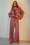 Striped Lace-Up Satin Pajama