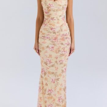 Floral Strapless Bodice and High Waist Skirt with Tie Set