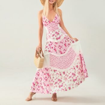 Isla Boho Maxi Dress ¨C Pink Floral Layered Dress for Summer