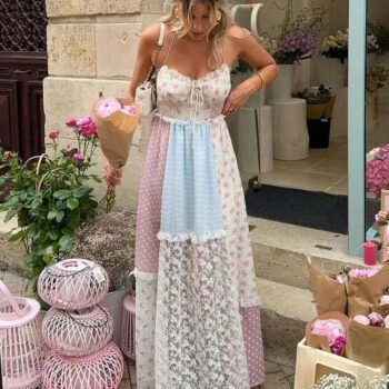 Cyrille - Elegant Strappy Patchwork Maxi Dress