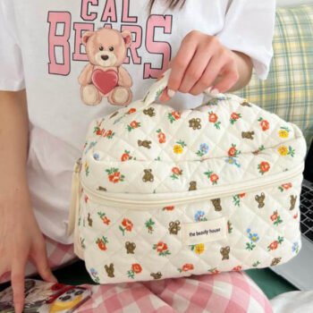 Portable Large Capacity Floral Bear Makeup Bag