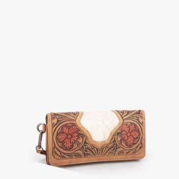 Trinity Ranch Floral Tooled and Hair-On Cowhide Wallet