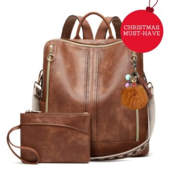 Luxury Leather 2-in-1 Convertible Backpack  Free Pouch