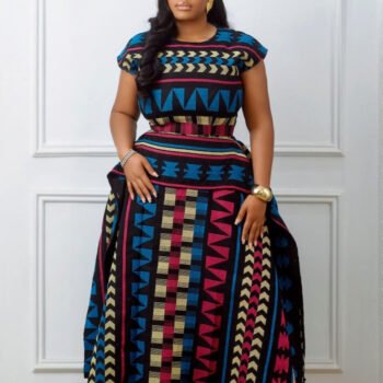 Multicolored African Print Peplum Maxi Dress