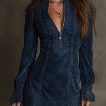 Vintage Blue Suede Lace Trim Mini Dress
