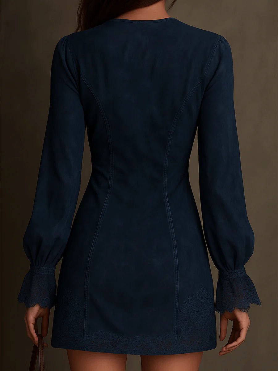 VintageBlueSuedeLaceTrimMiniDress_1