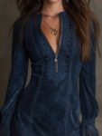 VintageBlueSuedeLaceTrimMiniDress
