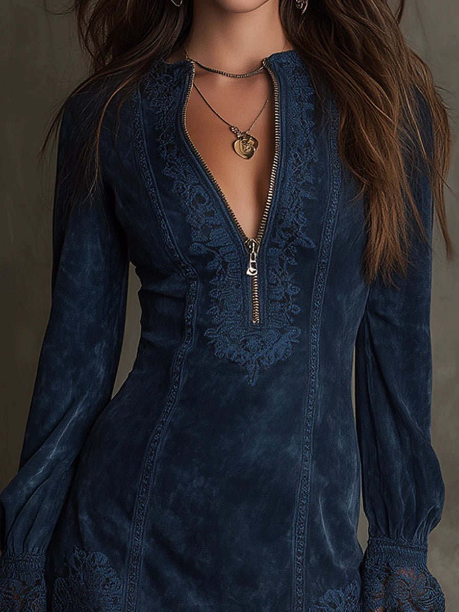 VintageBlueSuedeLaceTrimMiniDress_2