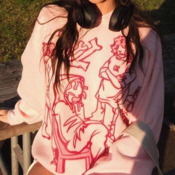 Cartoon Line Character Print Hoodie