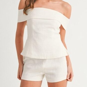White Cotton and Linen Two-piece Suit