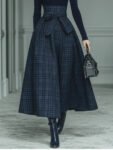 Women_sDarkBlueHighElasticKnitAndPlaidWoolSkirtSetMDA2592J7T