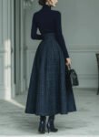 Women_sDarkBlueHighElasticKnitAndPlaidWoolSkirtSetMDA2592J7T