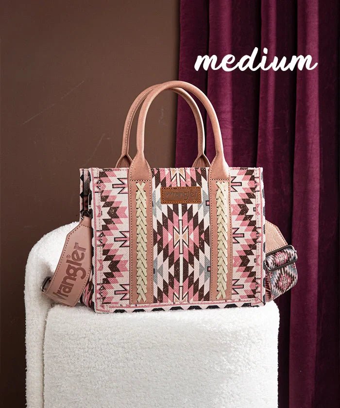 Wrangler_Aztec_Print_Whipstitch_Canvas_Tote_Bag_Set_Dark_Pink