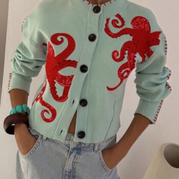 Fun Octopus Pattern Knitted Cardigan