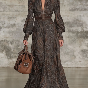 Elegant Vintage Paisley Zip Maxi Dress