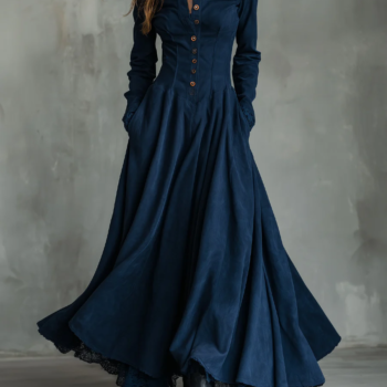 Faux Suede Lace-trimmed Shirt Collar Maxi Dress