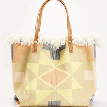 Colorblock Letter Fringe Large Tote Bag