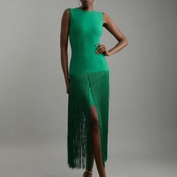 Fringe-Hem Sleeveless Knit Midi Dress
