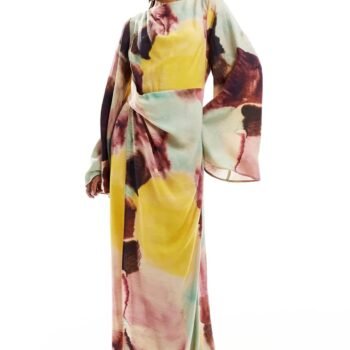 Abstract Watercolor Print Ultra-Long Dress