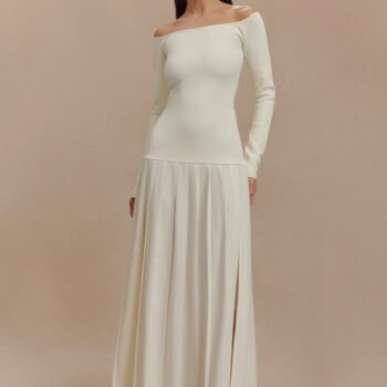 Knit Off Shoulder Maxi Dress - Ivory