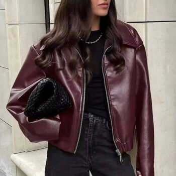 Stylish Lapel Leather Biker Jacket
