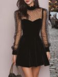 Vintage Polka Dot Sheer Sleeve Velvet Dress
