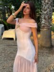 Celestia Evening Gown ¨C Off Shoulder Backless Mesh Dress