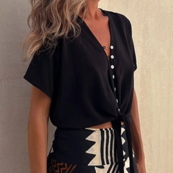 Casual Ice Silk Chiffon V-Neck Top