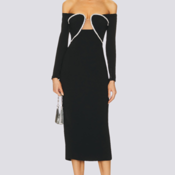 Izara Off Shoulder Rhinestone Midi Dress