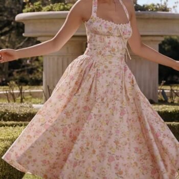 Abigail Printed Halterneck Corset Midi Dress