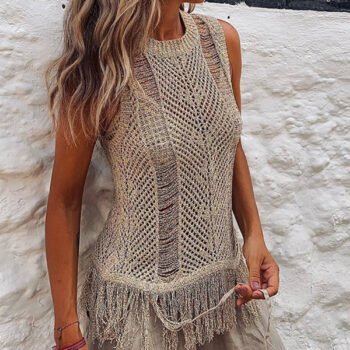 Thar Desert Sleeveless Tassel Knit Top