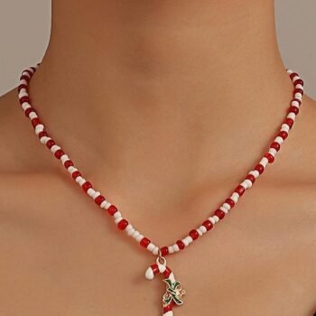 Enamelled Candy Cane Beaded Necklace