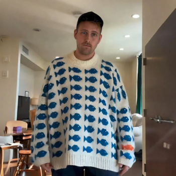 Blue Fish Pattern Knit Sweater