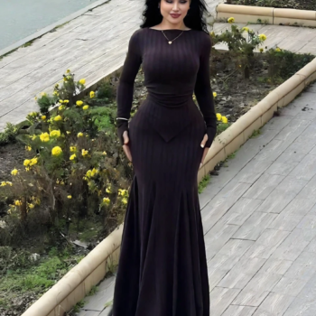 Long-Sleeve Ribbed Knit Mermaid Skirt Set