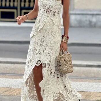 Elegant Crochet Hollow Lace Skirt Set