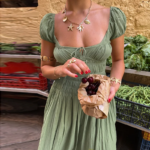 French Strapless Dress ¨C Puff Sleeve Vintage-Inspired Midi