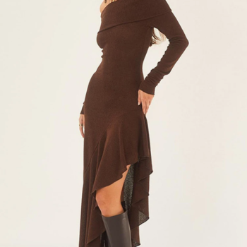 Alisa Off-shoulder Flare Midi Knit Dress