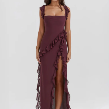 Amber Ruffle High-Slit Maxi Dress ¨C Elegant Summer Statement Look