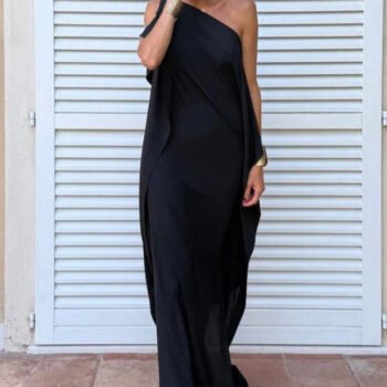 Flowing Asymmetric Caftan With Belt