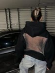 Backless Sheer Mesh Hoodie
