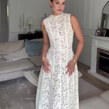 Sleeveless High-Neck Lace Dress