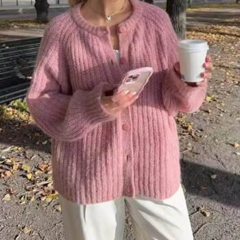 Lazy Style Loose Solid Color Long Sleeve Cardigan