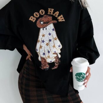 Halloween Ghost Sequin Print Casual Loose Sweatshirt