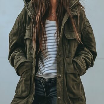 Vintage Casual Hooded Windproof Multi-pocket Work Jacket